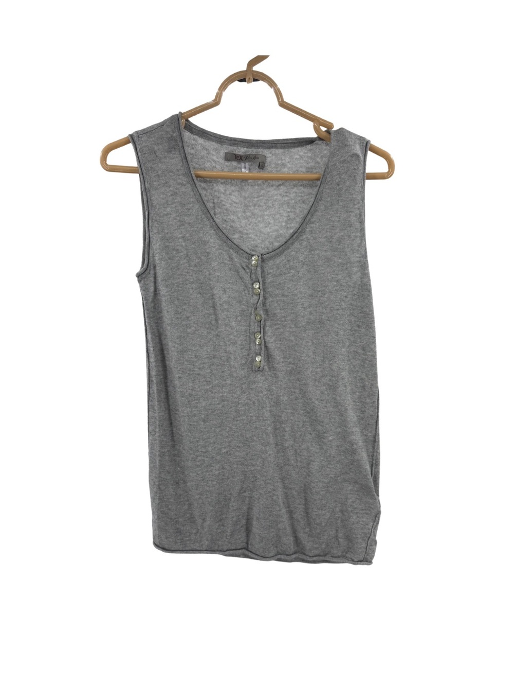 Tex by Max Azria Sleeveless Gray Henley Tank Top S cotton modal neutral layering